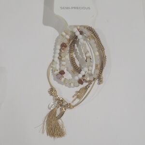 Elegant Set of 5 Gold tone Colorful Beaded Bracelets - Women's Fashion Jewelry